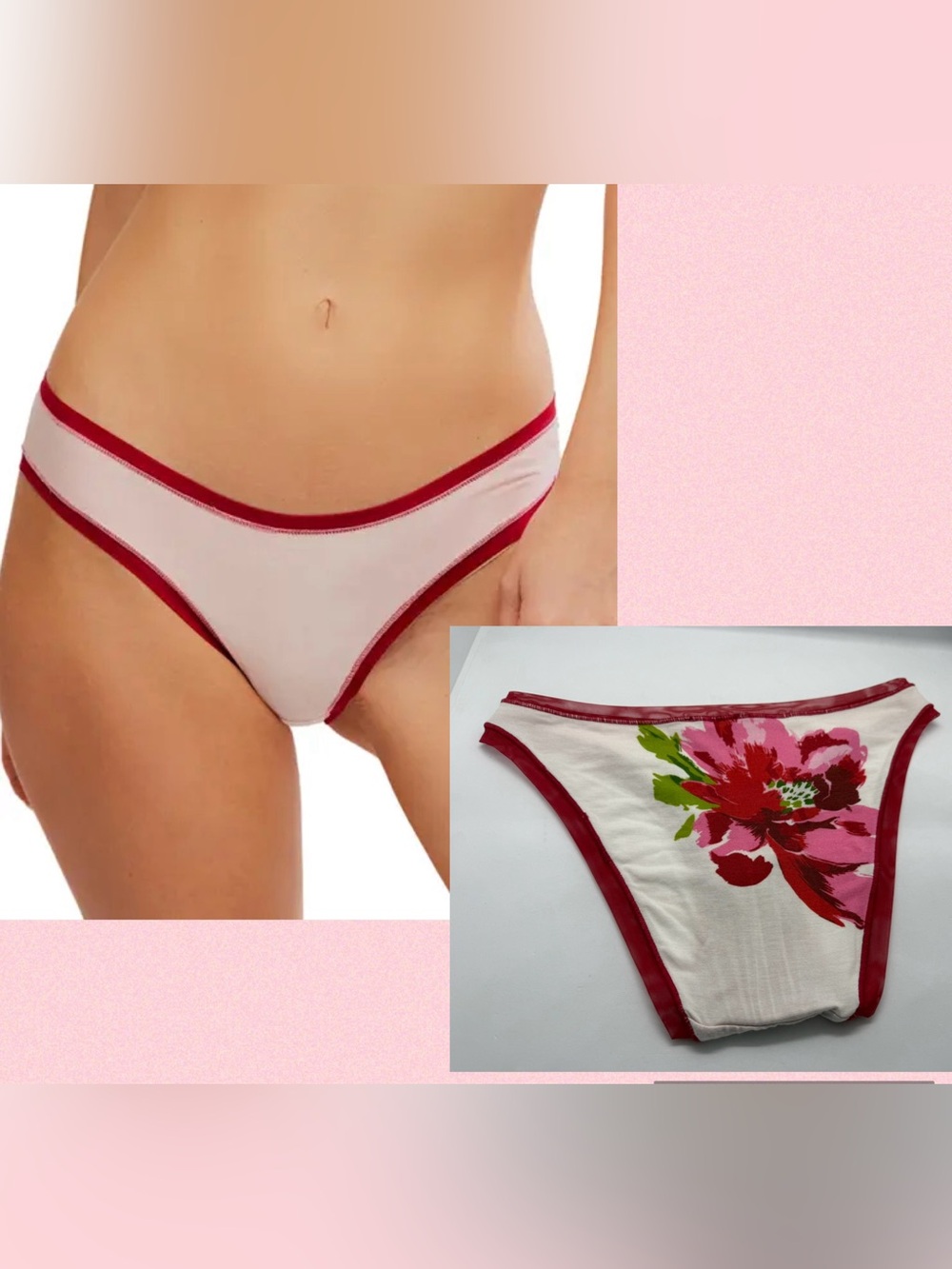 Free People intimately Women’s Floral Cotton Bikini Panty with Red Trim